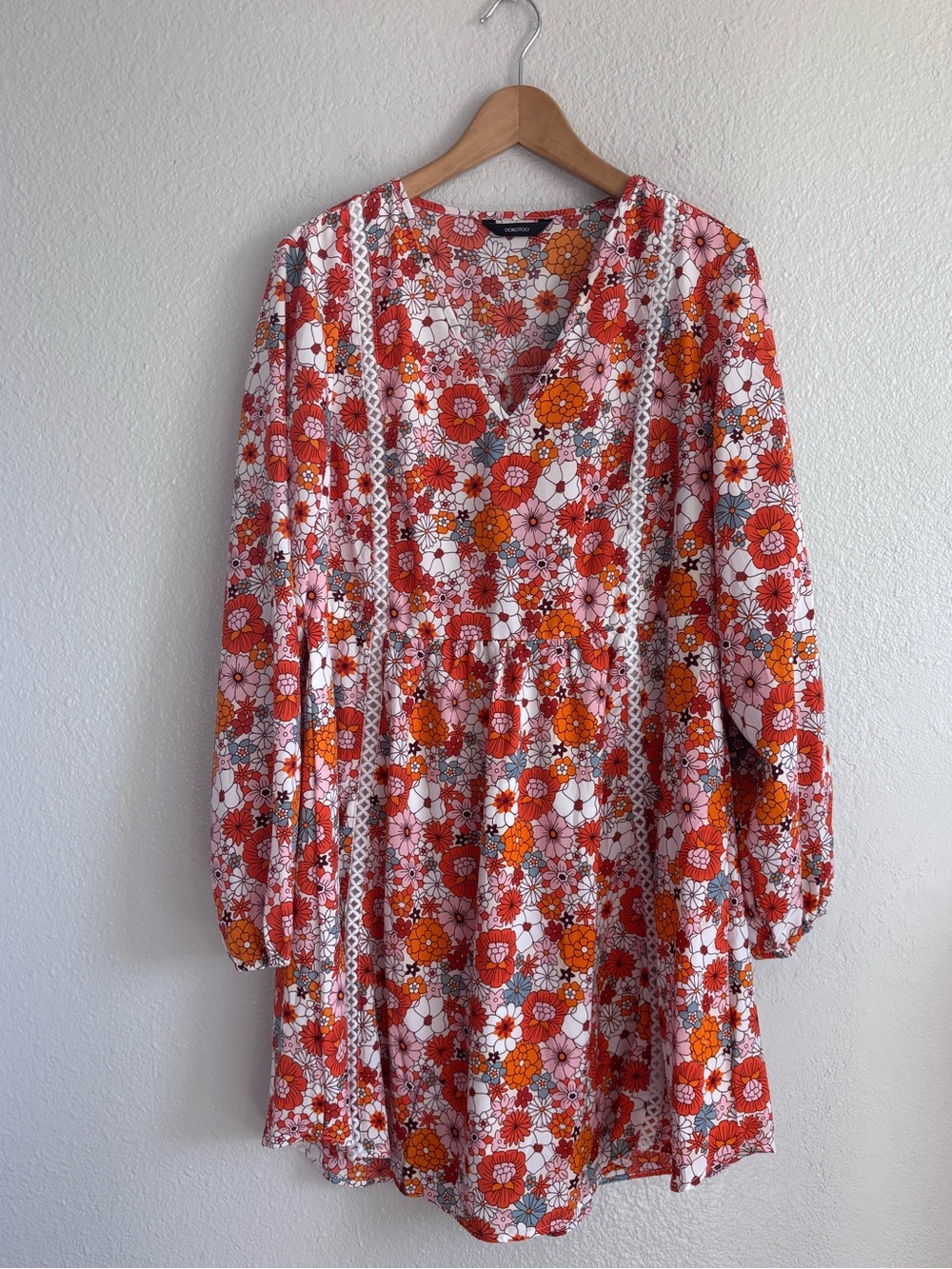 Boho Floral V-Neck Prairie Mini Dress Indie Cottagecore XL - Picture 6 of 13